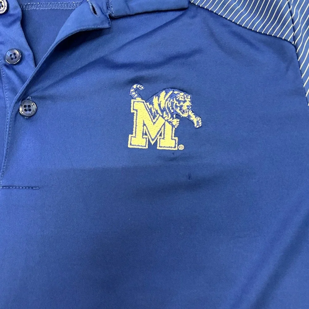 Memphis Tigers Mens Blue Striped Sleeve Performance Polo Shirt Medium